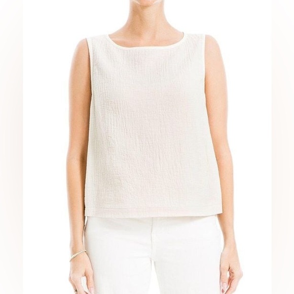 NWT Max Studio London White Double Weave Crinkle Linen-blend Shell Top SZ L - Picture 2 of 9